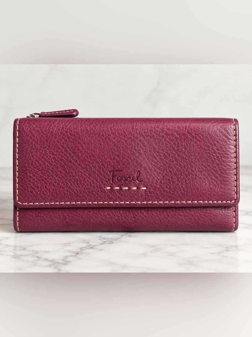 Fossil Oxblood Burgundy Leather Wallet Y2K Vintage Clutch